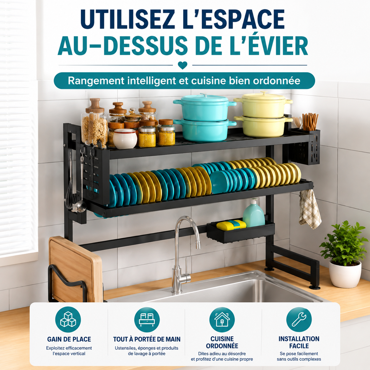 Égouttoir Vaisselle 2 Niveaux Au-Dessus de l'Évier