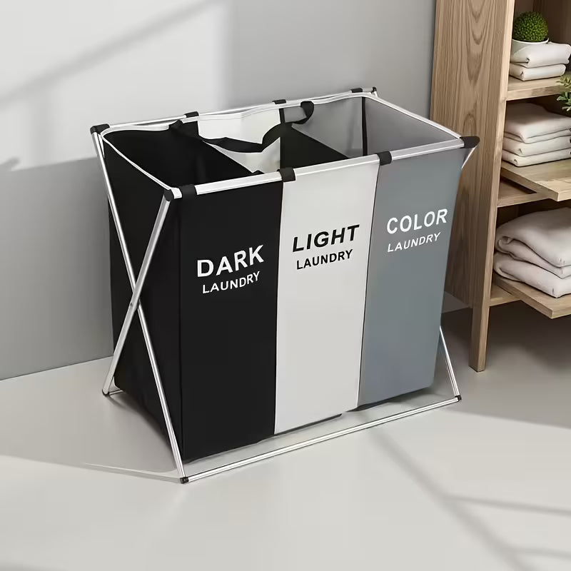 1 2 3 grids laundry cloth basket sorting basket bag organizer collapsible aluminum frame clothes organizer for bathroom bedroom and home white gray black sorting laundry basket dirty clothes basket laundry baskets