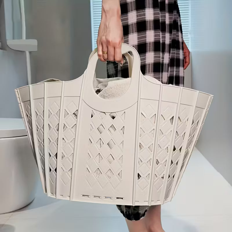 1pc   large capacity foldable collapsible laundry basket with handle stackable hamper suitable for clothes bathroom storage   saving organizer dirty clothes storage bag shelf baskets 5
