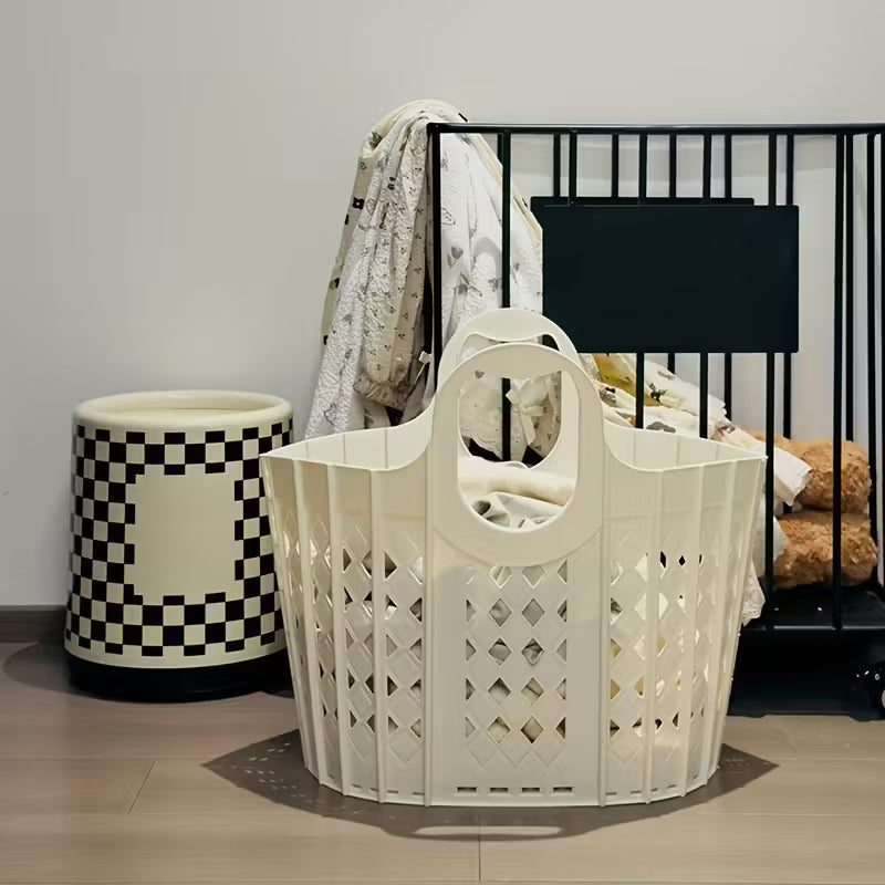 1pc   large capacity foldable collapsible laundry basket with handle stackable hamper suitable for clothes bathroom storage   saving organizer dirty clothes storage bag shelf baskets 6