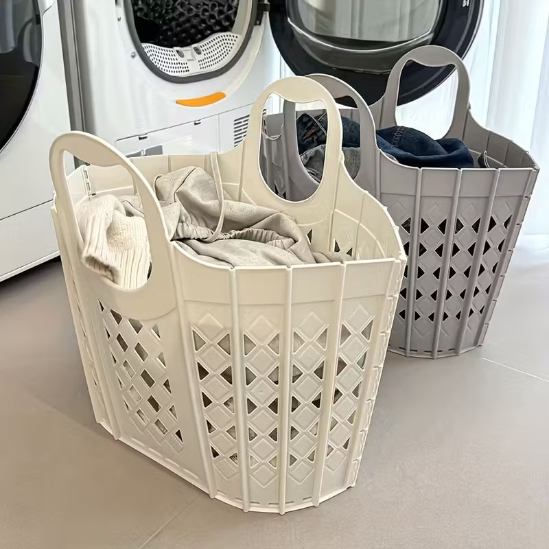1pc   large capacity foldable collapsible laundry basket with handle stackable hamper suitable for clothes bathroom storage   saving organizer dirty clothes storage bag shelf baskets 1