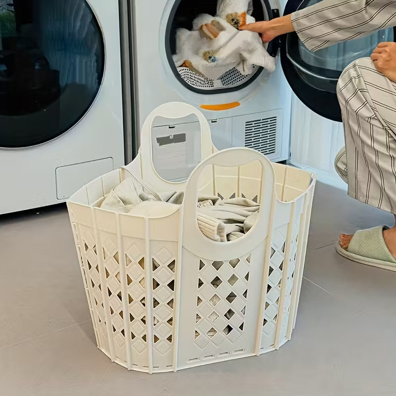 1pc   large capacity foldable collapsible laundry basket with handle stackable hamper suitable for clothes bathroom storage   saving organizer dirty clothes storage bag shelf baskets 2