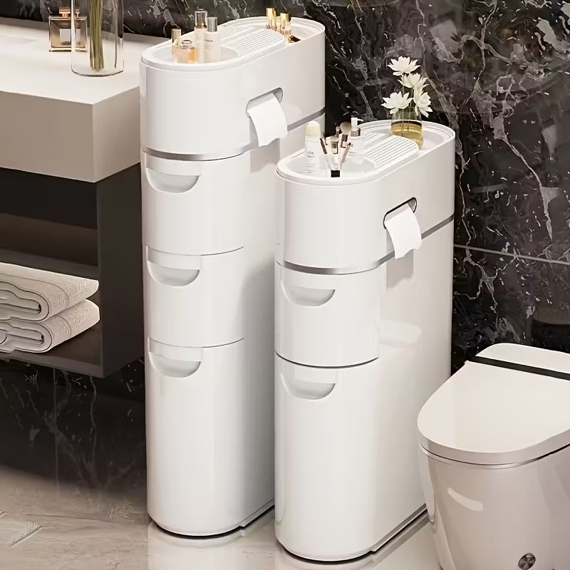 4 layer white slit pull out cabinet used to put paper towels multi functional household bathroom racks shower supplies lockers used in bathrooms kitchens living rooms and a for household storage