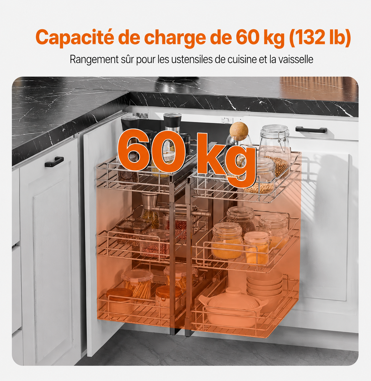 Organisateur d'Angle Cuisine 3 Niveaux — Acier Chromé
