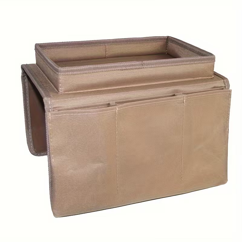 sofa armrest organizer with built in tray multi compartment storage for remote controls magazines snacks drinks durable fabric side pocket for living room couch bedside 2