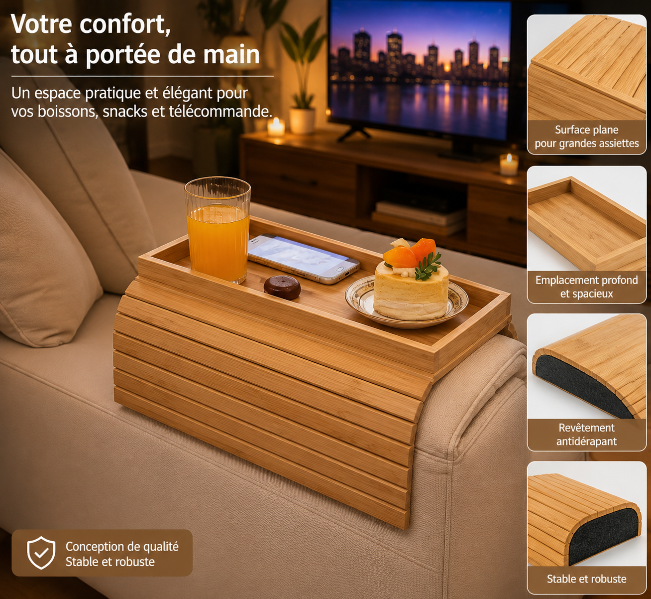 Table d'Appoint Bambou pour Canapé