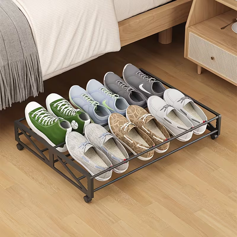 1pc easy under-bed storage rack with wheels, multi-functional shoe organizer, iron under-bed storage box, metal under-shelf sofa shoe rack, space-saving storage 2