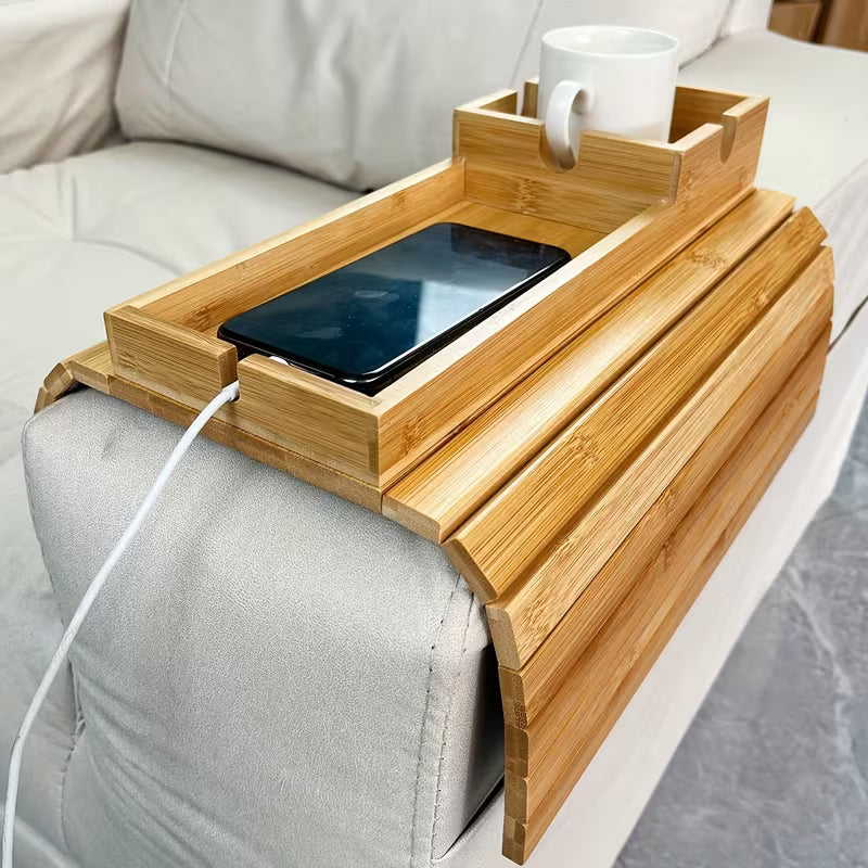 1pc bamboo sofa side table with removable tray saving armrest shelf sturdy tv remote control holder snack rack bamboo for bedside small spaces apartments no assembly ideal