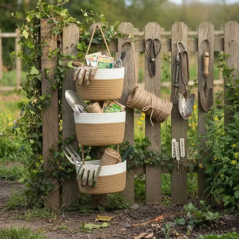 3 tier boho neutral tone hanging basket woven rope wall organizer with space saving vertical storage shelf boho style suitable for bathroom nursery kitchen bedroom multi room hanging bins for towels utensils 4