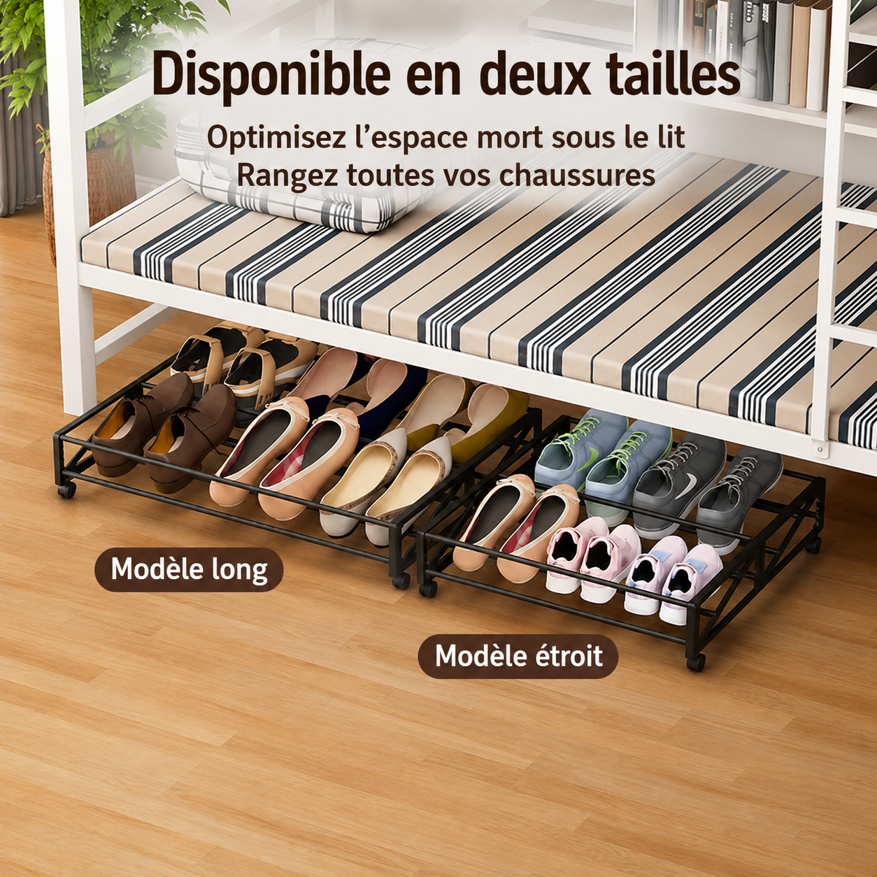Rack Sous Lit à Roulettes — Rangement Chaussures