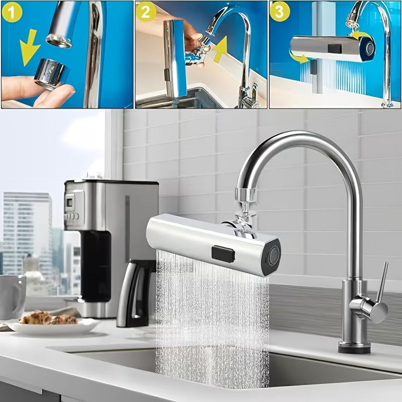1 modern kitchen faucet aerator 3 in 1 360 rotating waterfall spout water saving aerator with flow polished surface pressure enhancing extension rod splash proof nozzle suitable for rv kitchens and kitchen sinks 4