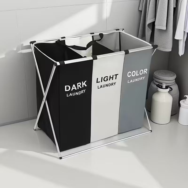 1 2 3 grids laundry cloth basket sorting basket bag organizer collapsible aluminum frame clothes organizer for bathroom bedroom and home white gray black sorting laundry basket dirty clothes basket laundry baskets