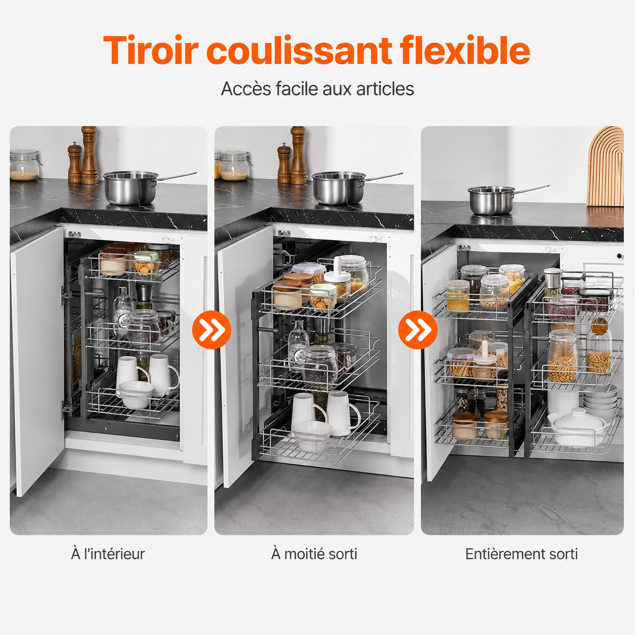 Organisateur d'Angle Cuisine 3 Niveaux — Acier Chromé