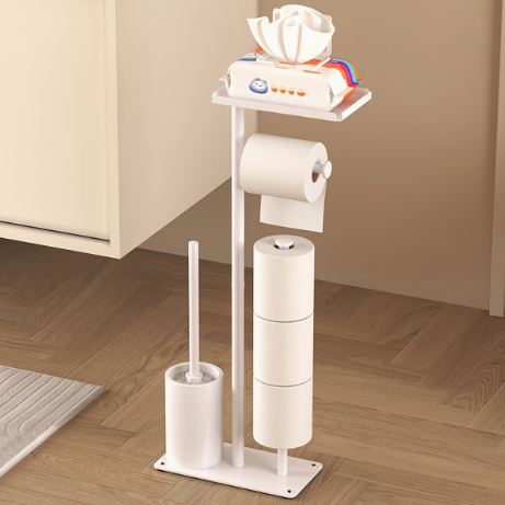 Dérouleur Papier Toilette sur Pied avec Rangement – Noir & Blanc