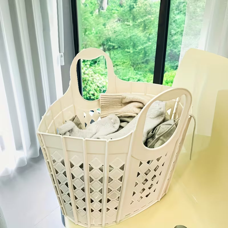 1pc   large capacity foldable collapsible laundry basket with handle stackable hamper suitable for clothes bathroom storage   saving organizer dirty clothes storage bag shelf baskets 9