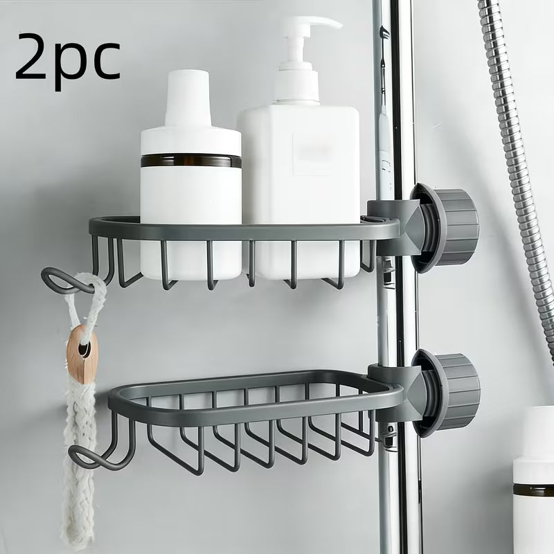 a set of two multifunctional shower storage racks made of designed for bathroom organization come with hanging ropes are lightweight and no electricity making them ideal for saving space in 3