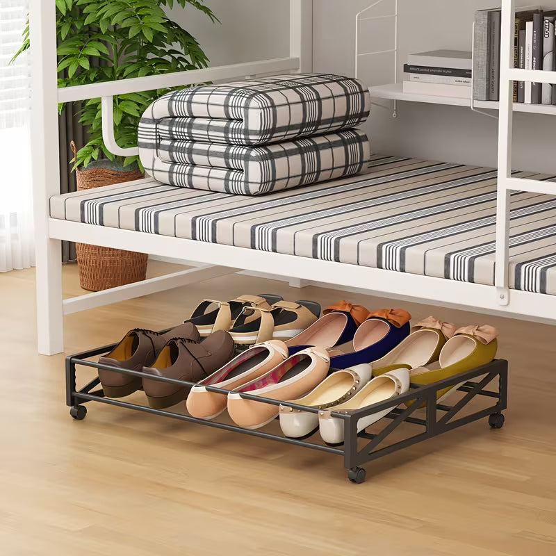 1pc easy under-bed storage rack with wheels, multi-functional shoe organizer, iron under-bed storage box, metal under-shelf sofa shoe rack, space-saving storage 1