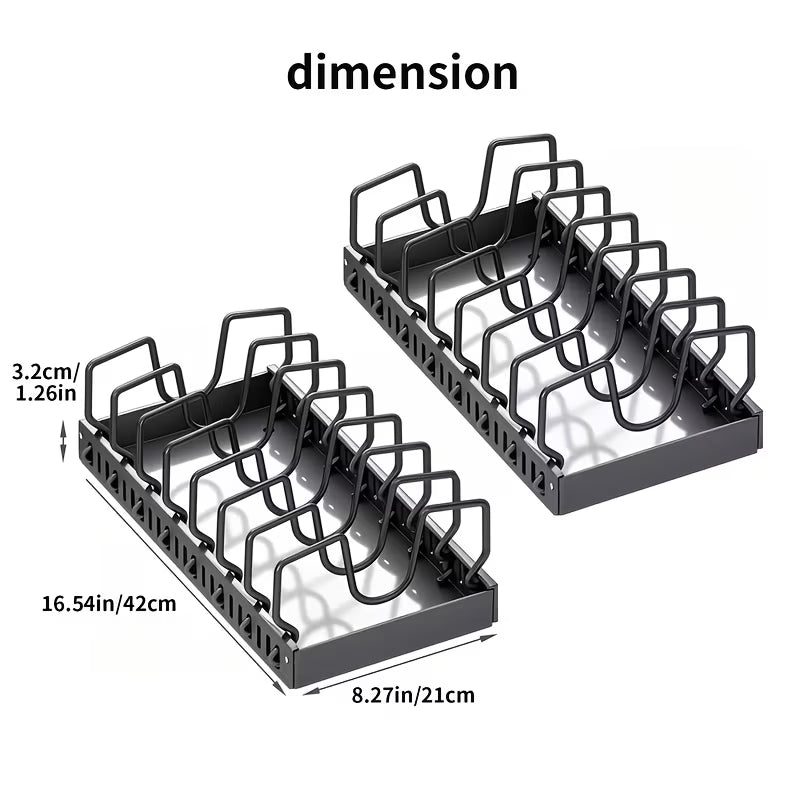 lot de 2 organisateurs coulissants, égouttoir à casseroles noir avec 8 séparateurs, organisateur extensible pour poêles et couvercles, planches à découper, ustensiles de pâtisserie, ustensiles de cuisine, support de rangement peu encombrant 1