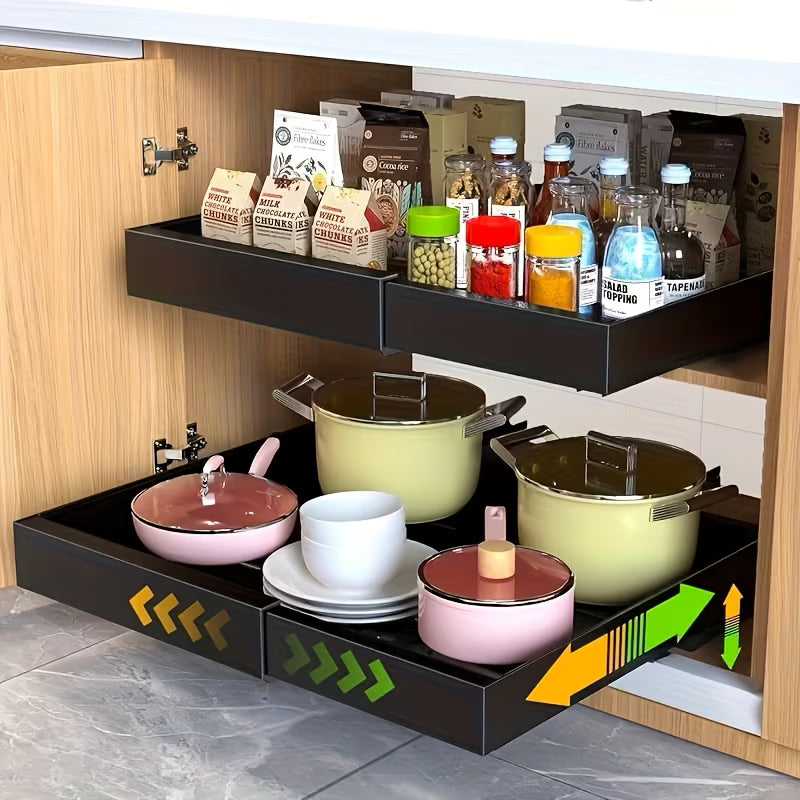 1 pack organisateur de meuble coulissant robuste - largeur extensible de 32.0cm à 52.32cm, de 43,18cm, double fixation adhésive/perçage, rangement multi- pour cuisine, salle de bain, tiroirs, de cuisine