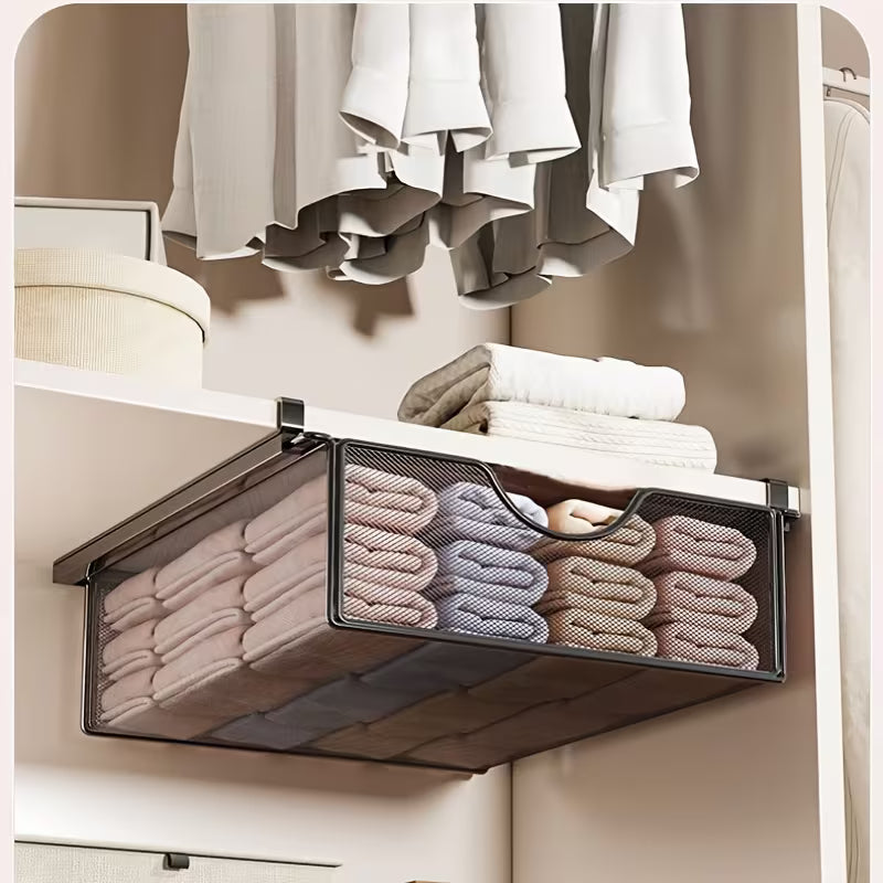 single piece 40cm extra large capacity drawer style wardrobe hanging storage box wrought iron hanging shelf that requires no drilling storage drawer units 0