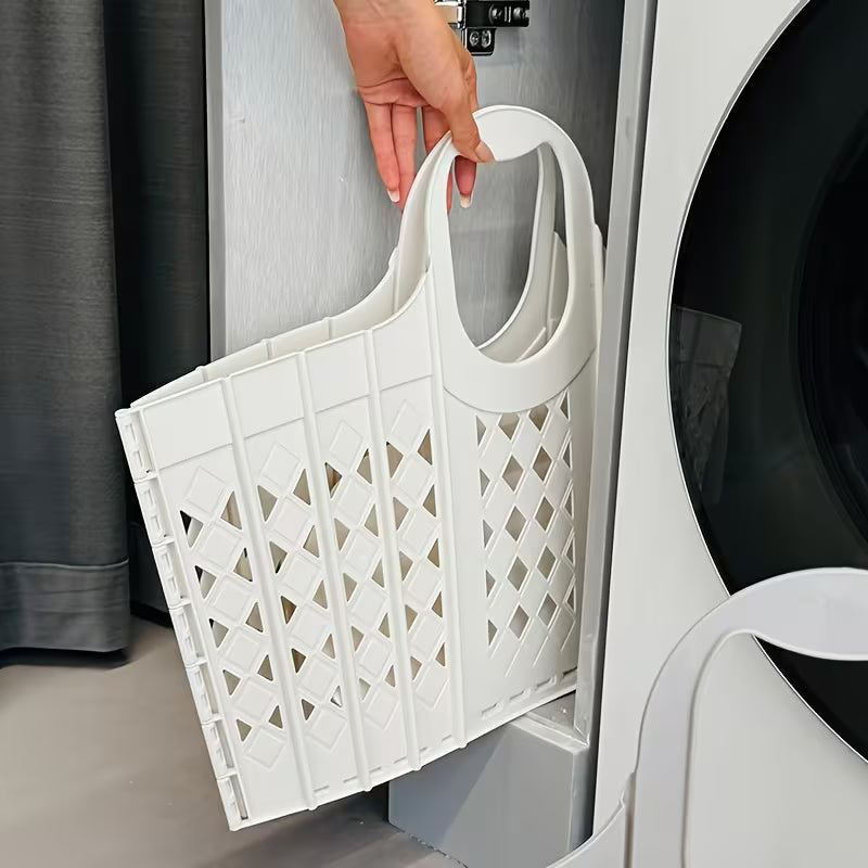 1pc   large capacity foldable collapsible laundry basket with handle stackable hamper suitable for clothes bathroom storage   saving organizer dirty clothes storage bag shelf baskets 0