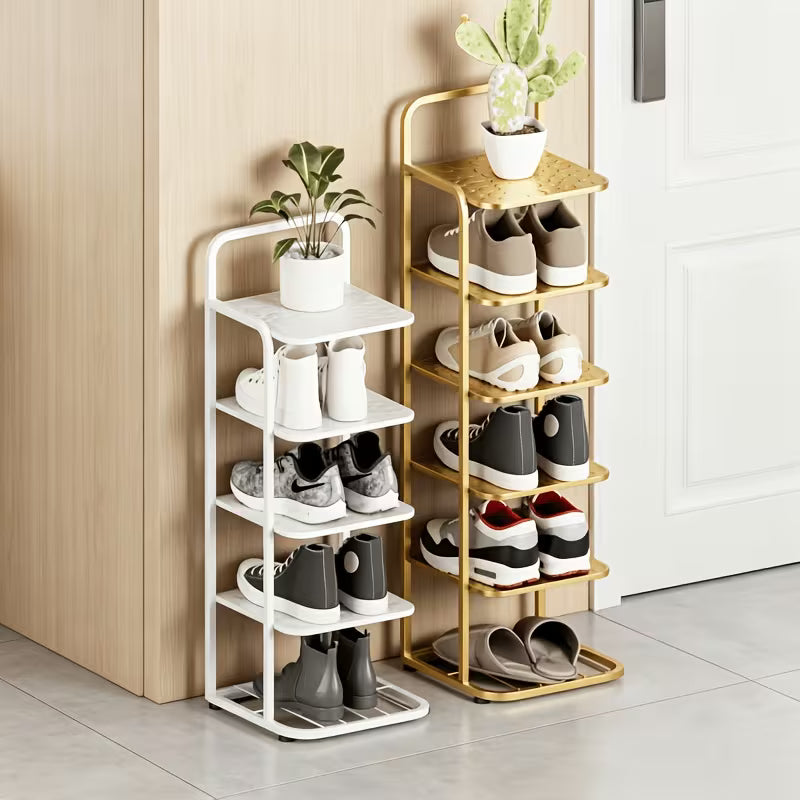 vertical narrow shoe rack for entryway 4 6 8 tier   metal shoe storage organizer small space freestanding shoe shelf corner shoe stand for front door hallway closet black white golden   2