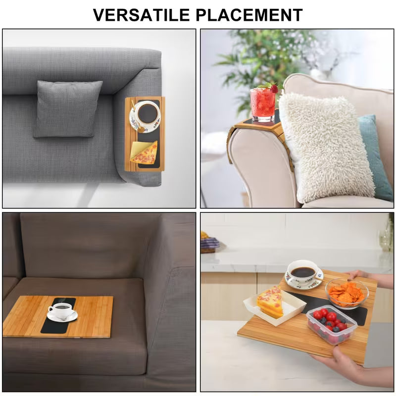 1pc bamboo sofa side table with removable tray saving armrest shelf sturdy tv remote control holder snack rack bamboo for bedside small spaces apartments no assembly ideal
