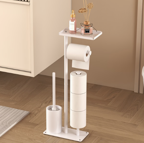 Dérouleur Papier Toilette sur Pied avec Rangement – Noir & Blanc