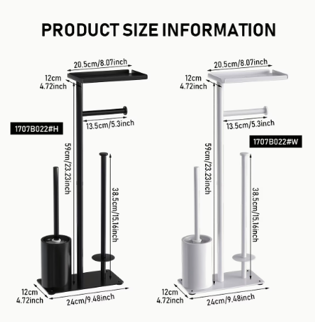 Dérouleur Papier Toilette sur Pied avec Rangement – Noir & Blanc