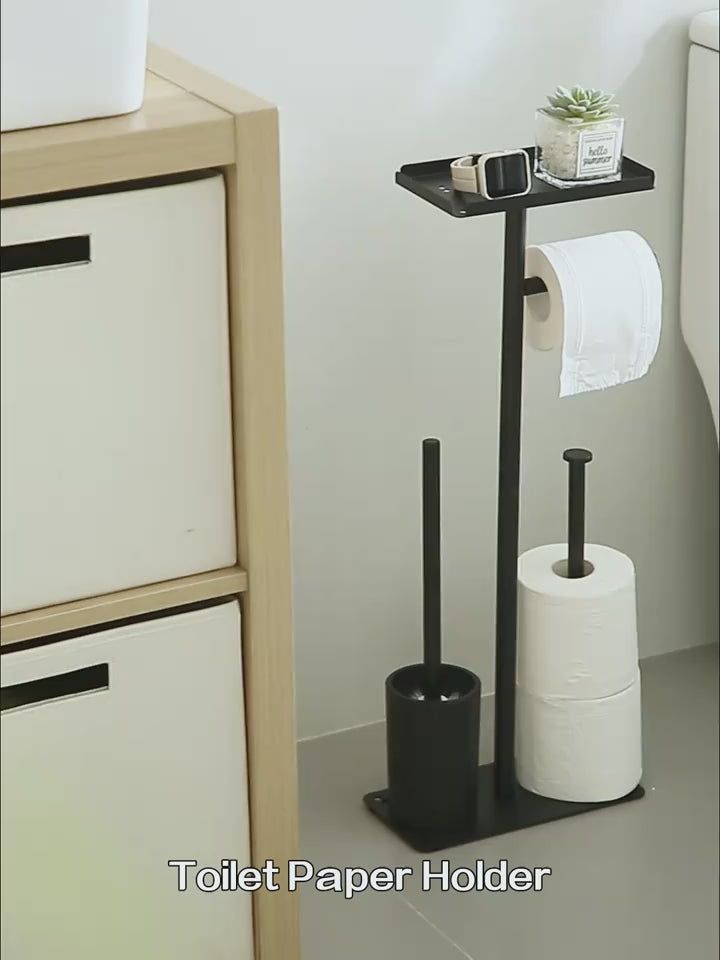 Dérouleur Papier Toilette sur Pied avec Rangement – Noir & Blanc